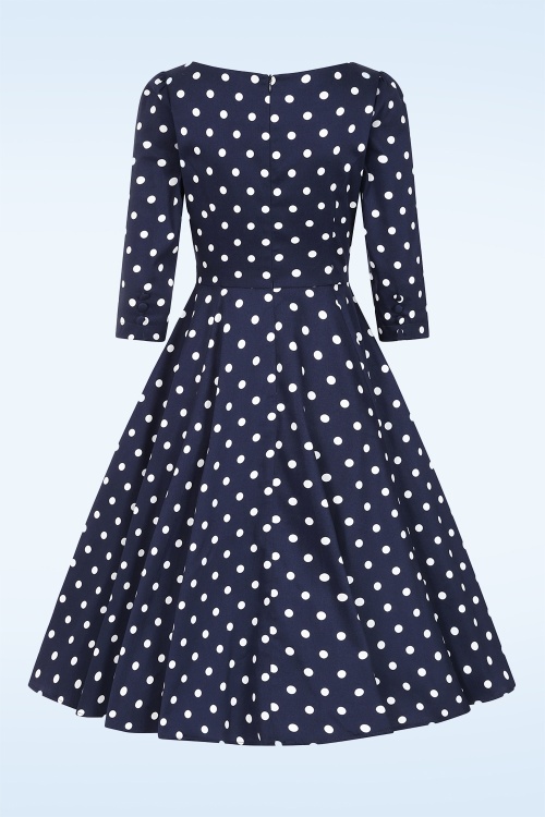 Hearts & Roses - Polka Charm swing jurk in marineblauw 5