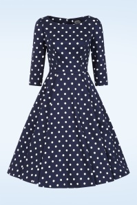 Hearts & Roses - Polka Charm swing jurk in marineblauw 3