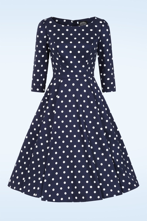Hearts & Roses - Polka Charm swing jurk in marineblauw 3