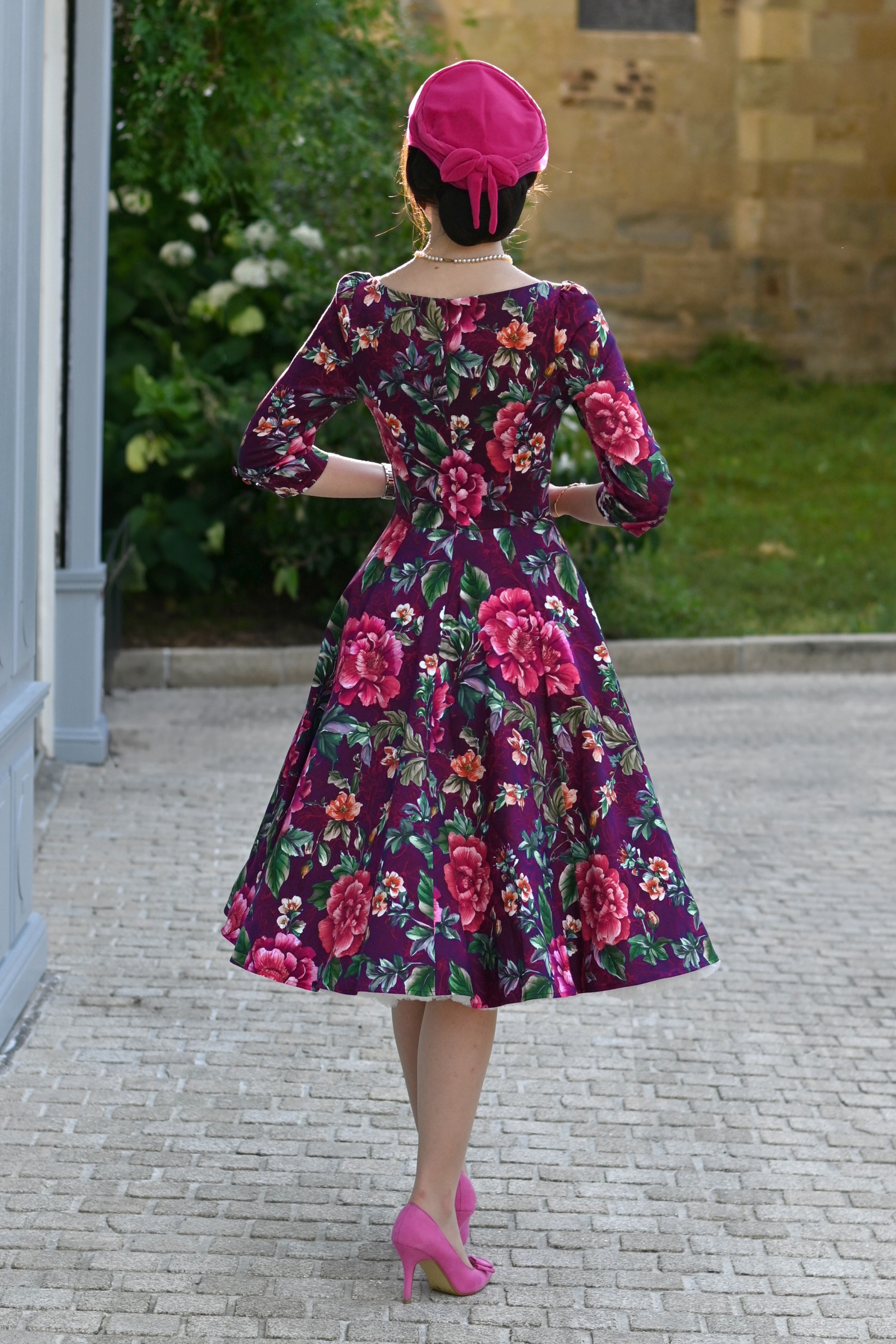 Hearts & Roses - Floral Fantasy swing jurk in paars 3