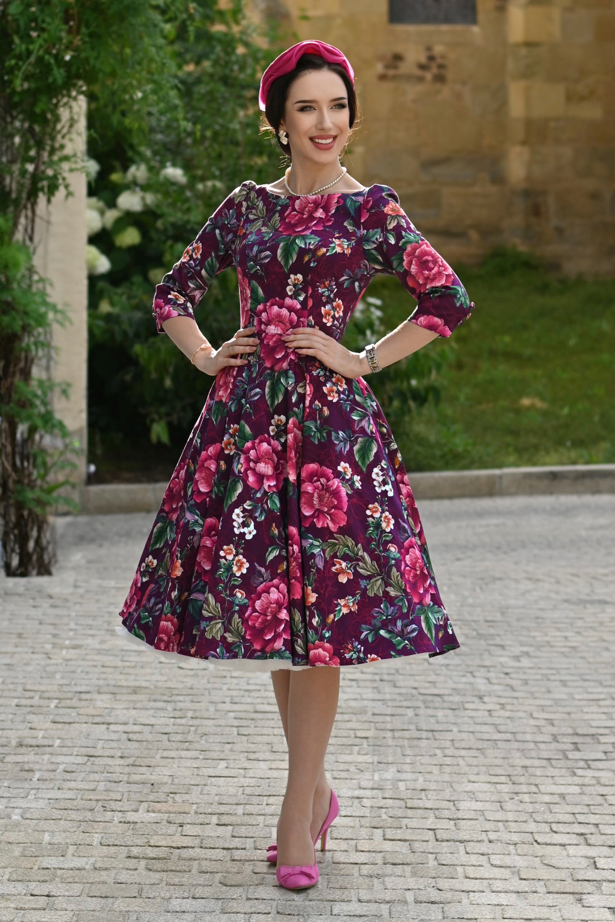 Hearts & Roses - Floral Fantasy swing jurk in paars 2