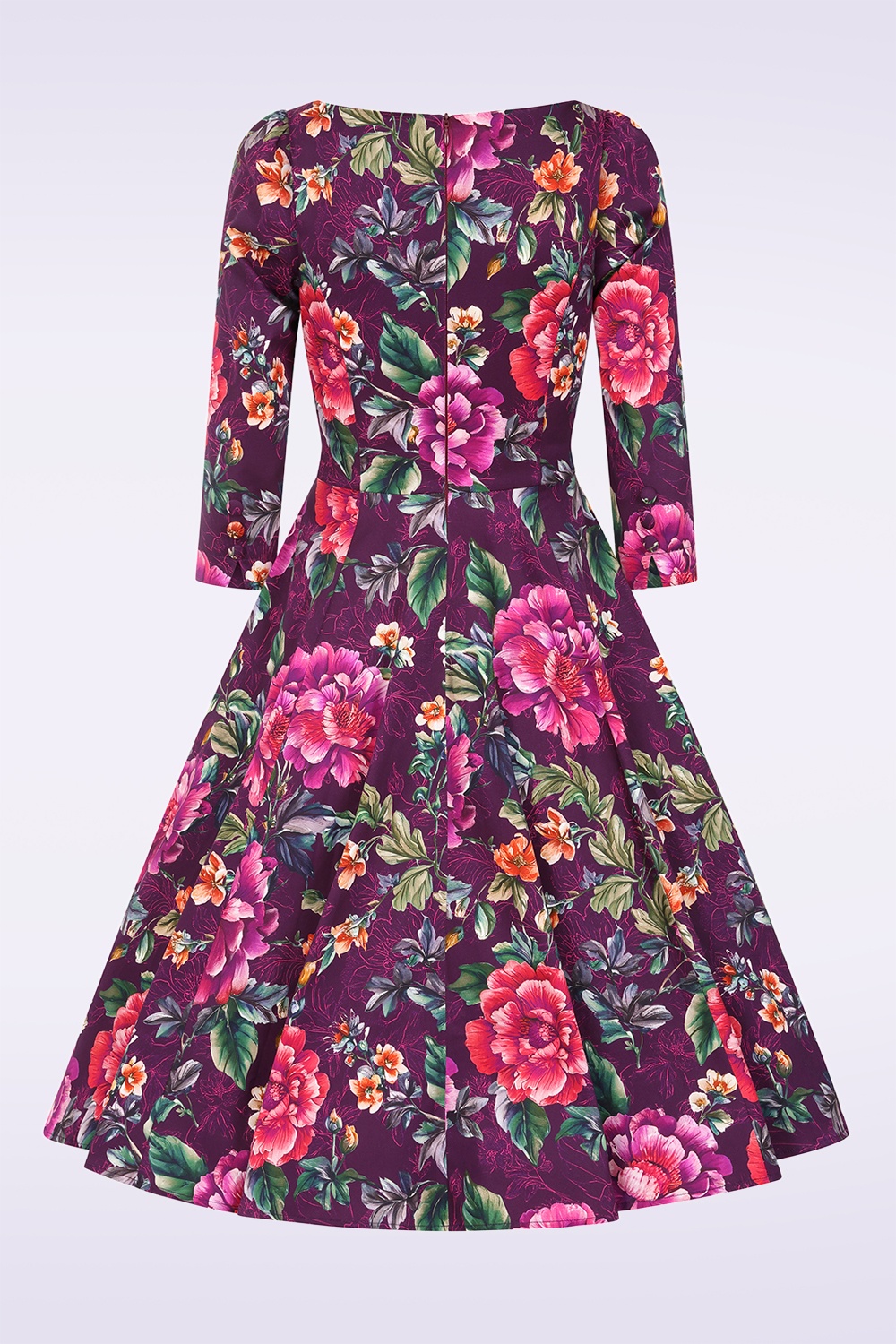 Hearts & Roses - Floral Fantasy swing jurk in paars 5