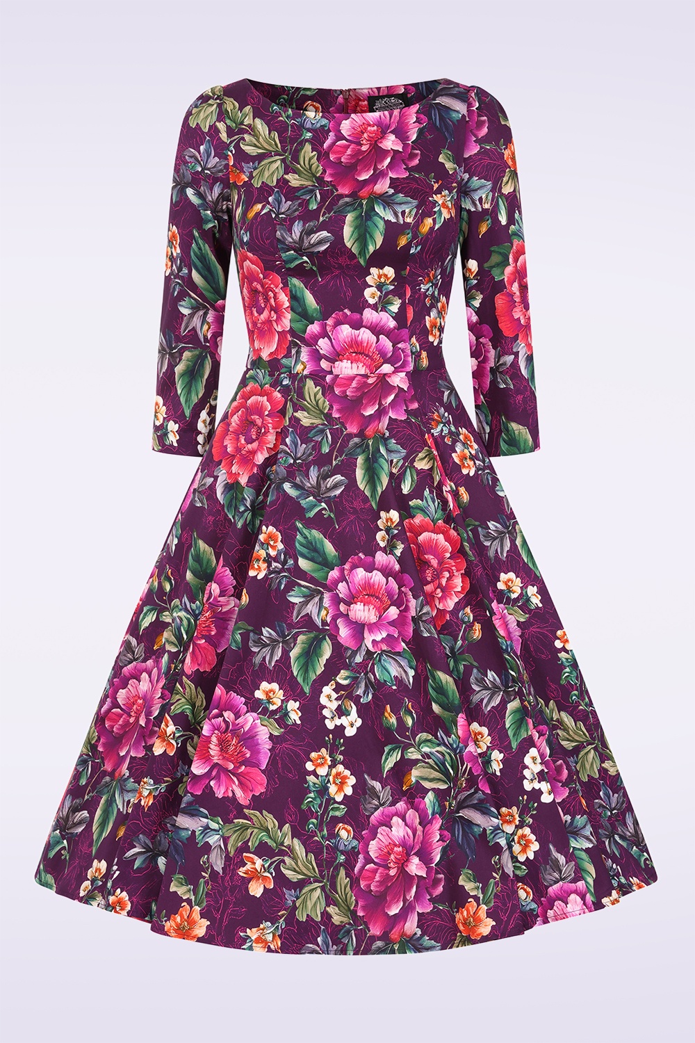 Hearts & Roses - Floral Fantasy swing jurk in paars 4