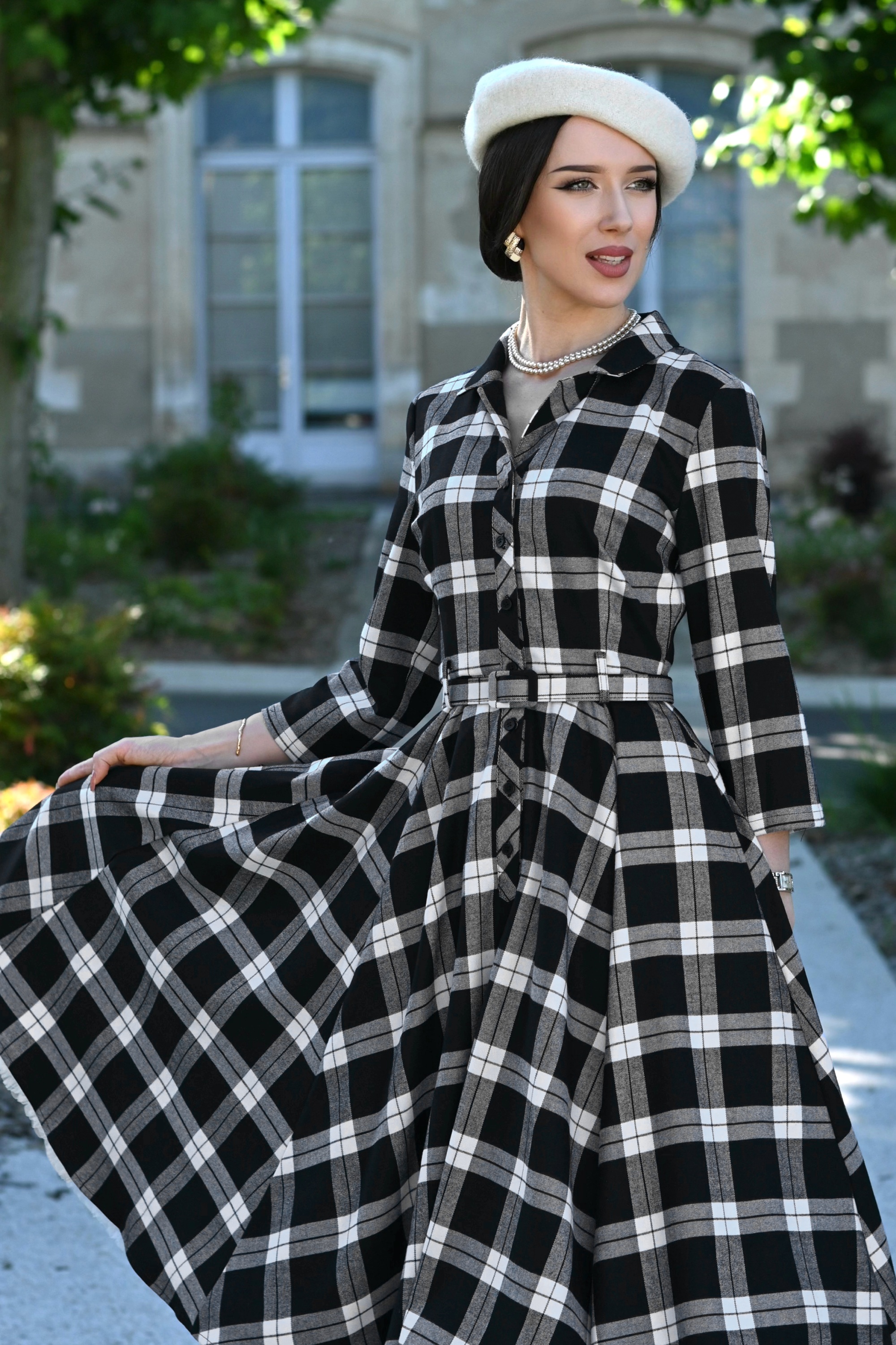 Hearts & Roses - Checkmate Charm swing jurk in zwart en wit 2