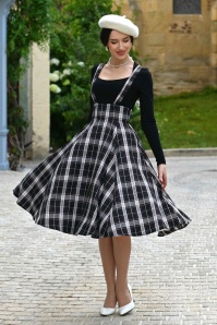 Hearts & Roses - Clara Tartan swing rok in zwart