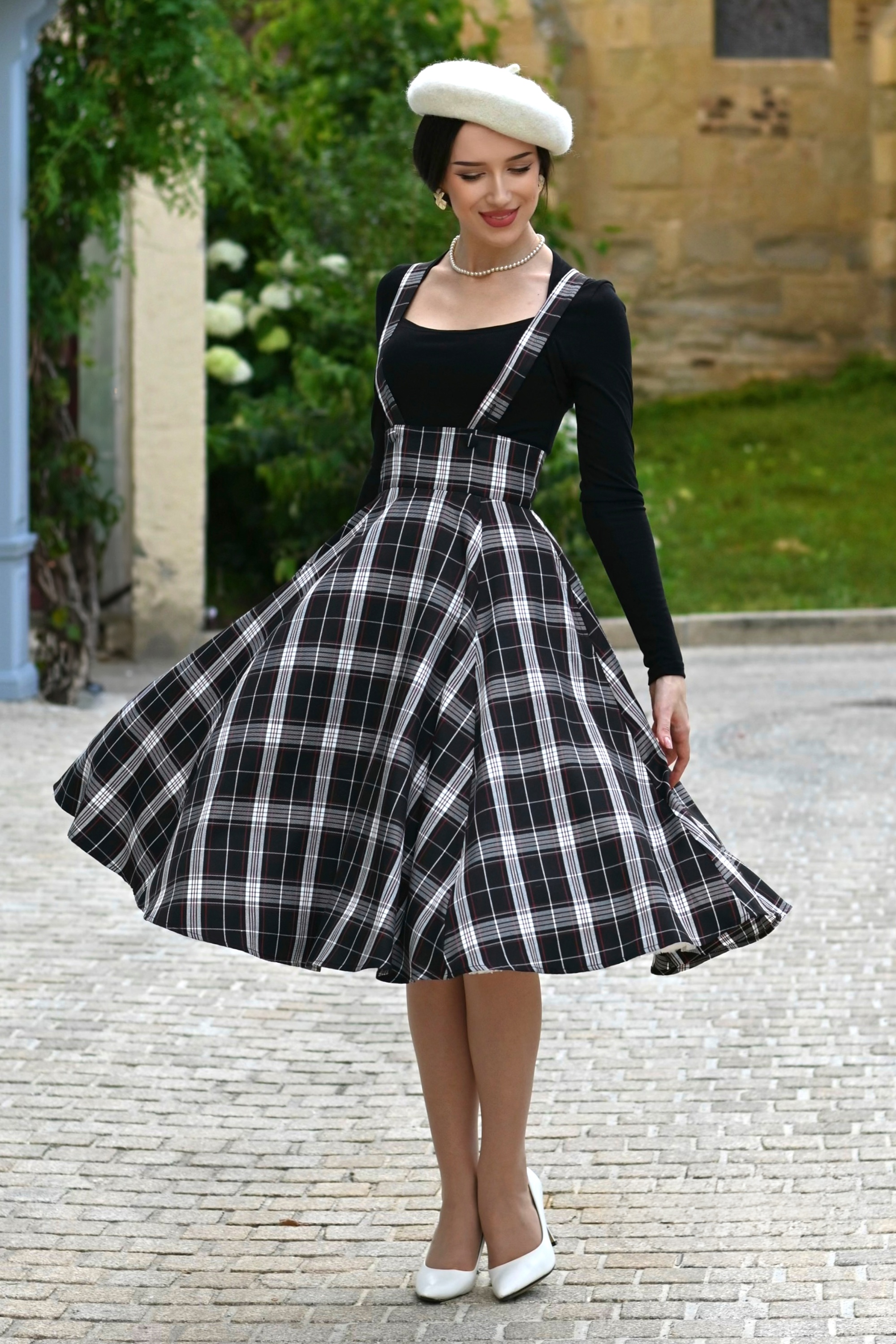 Hearts & Roses - Clara Tartan swing rok in zwart