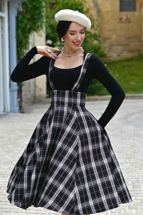 Hearts & Roses - Clara Tartan swing rok in zwart 2