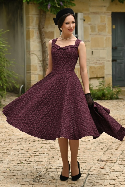 Hearts & Roses - Ramona swing jurk met bolero in bordeauxrood 3