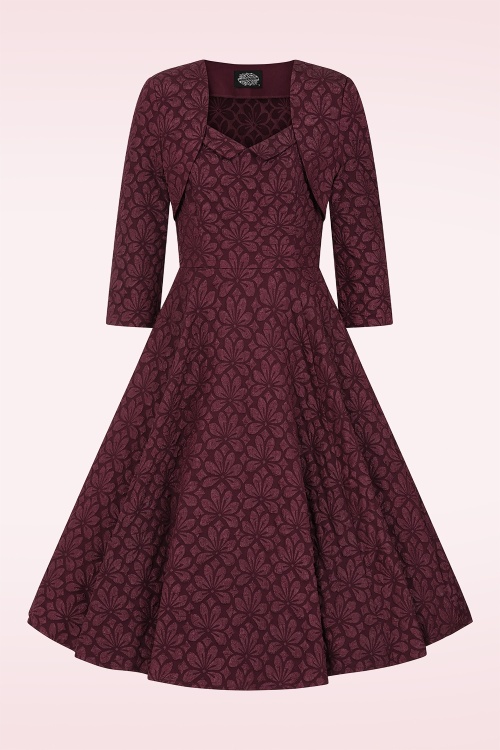 Hearts & Roses - Ramona swing jurk met bolero in bordeauxrood 5