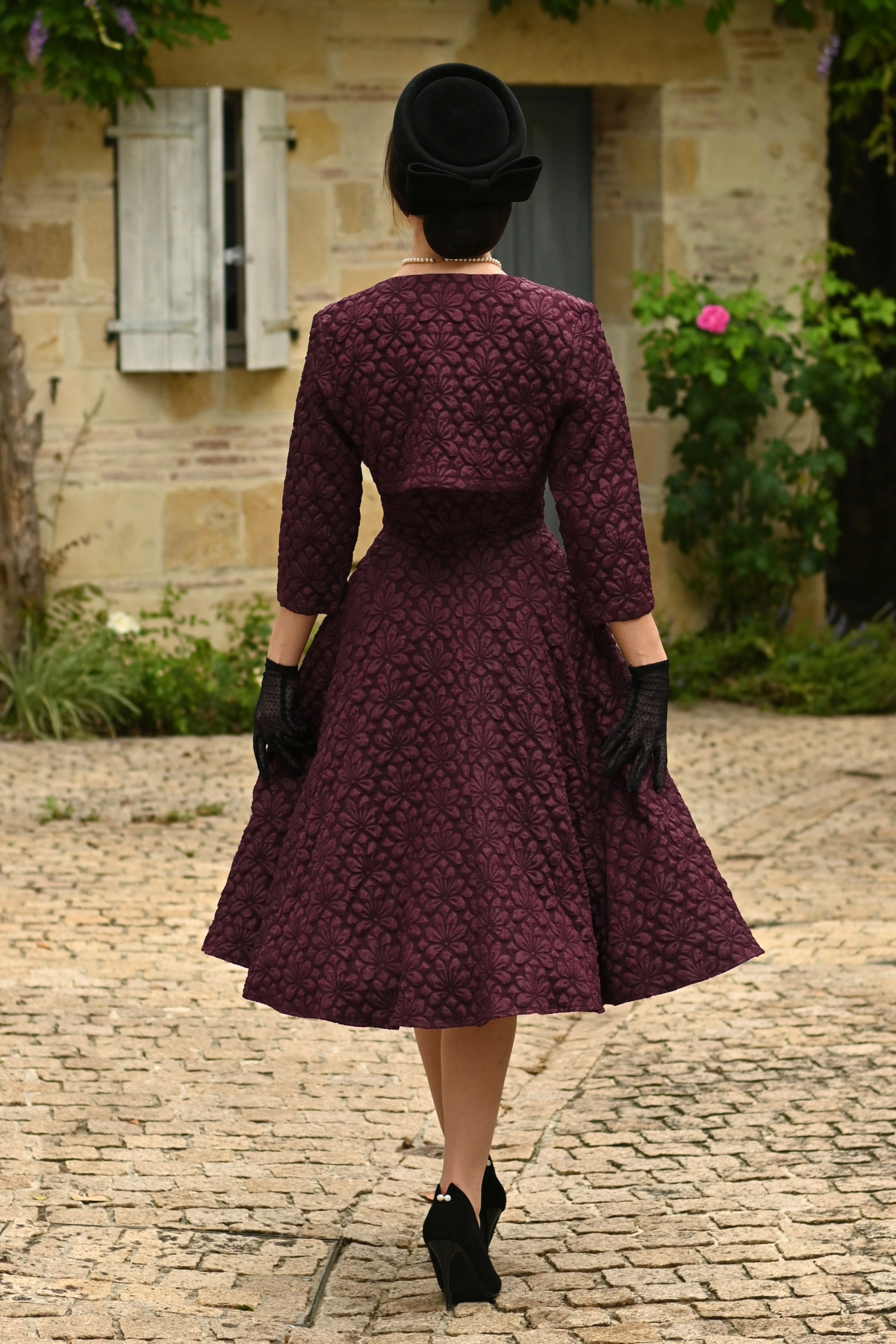 Hearts & Roses - Ramona swing jurk met bolero in bordeauxrood 4