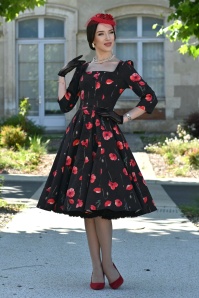 Hearts & Roses - Lady Poppy swing jurk in zwart en rood
