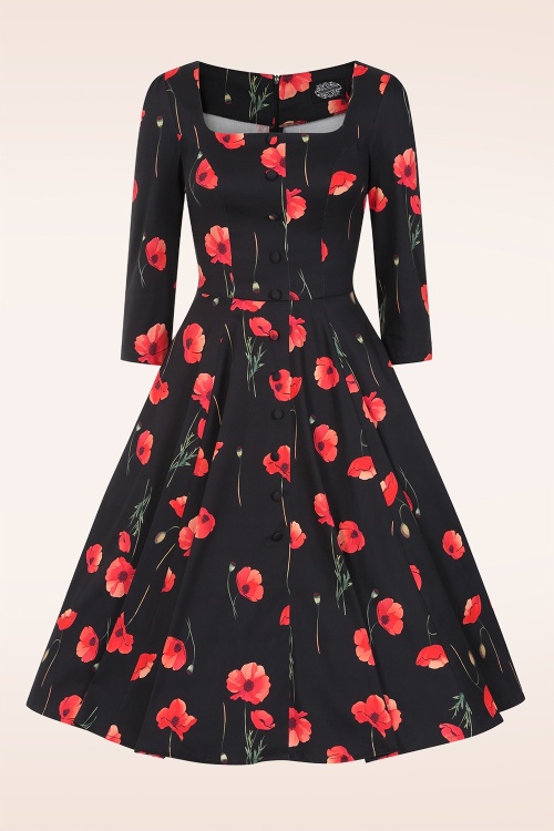Hearts & Roses - Lady Poppy swing jurk in zwart en rood 5