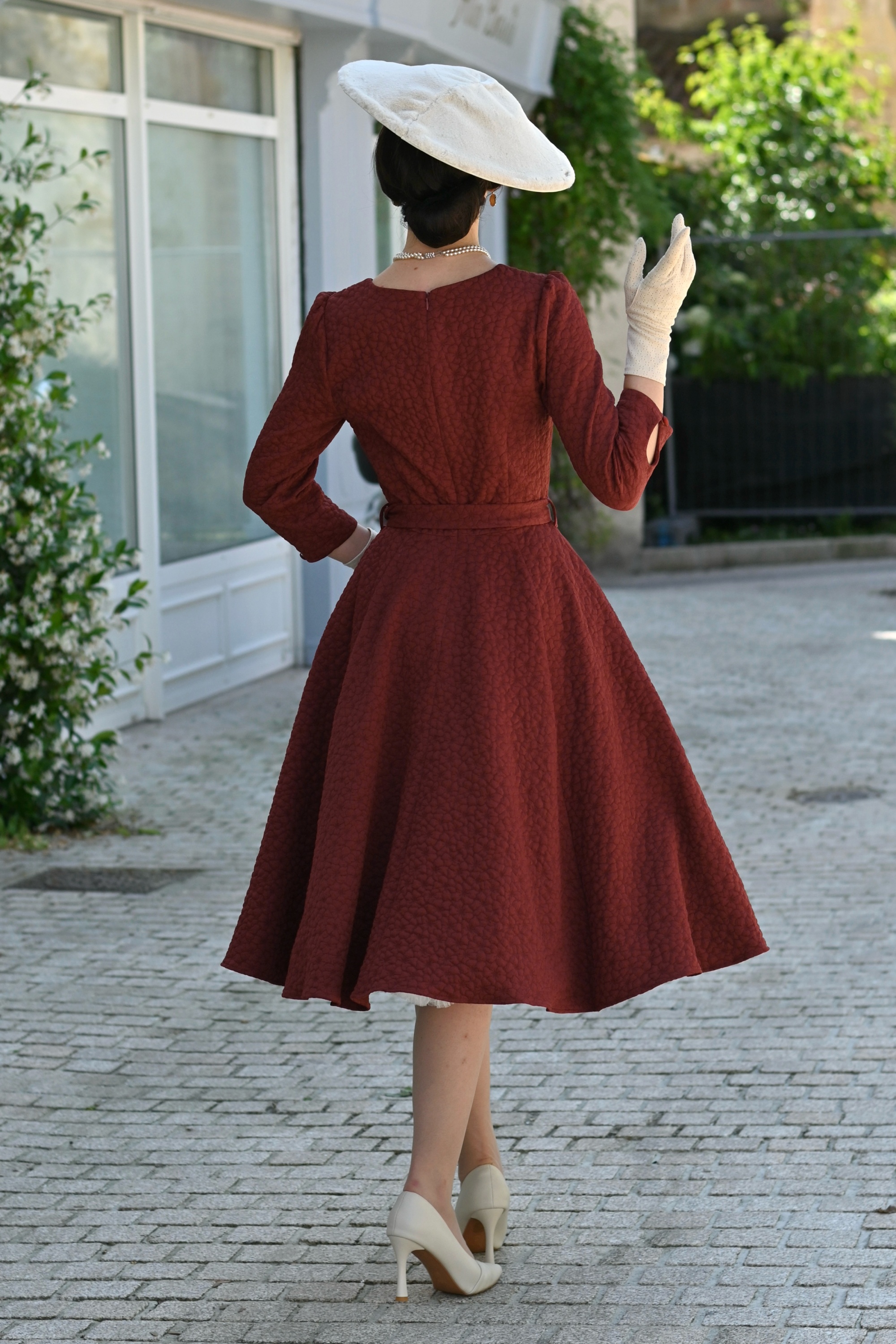 Hearts & Roses - Rustic Romance swing jurk in donker terracotta  4