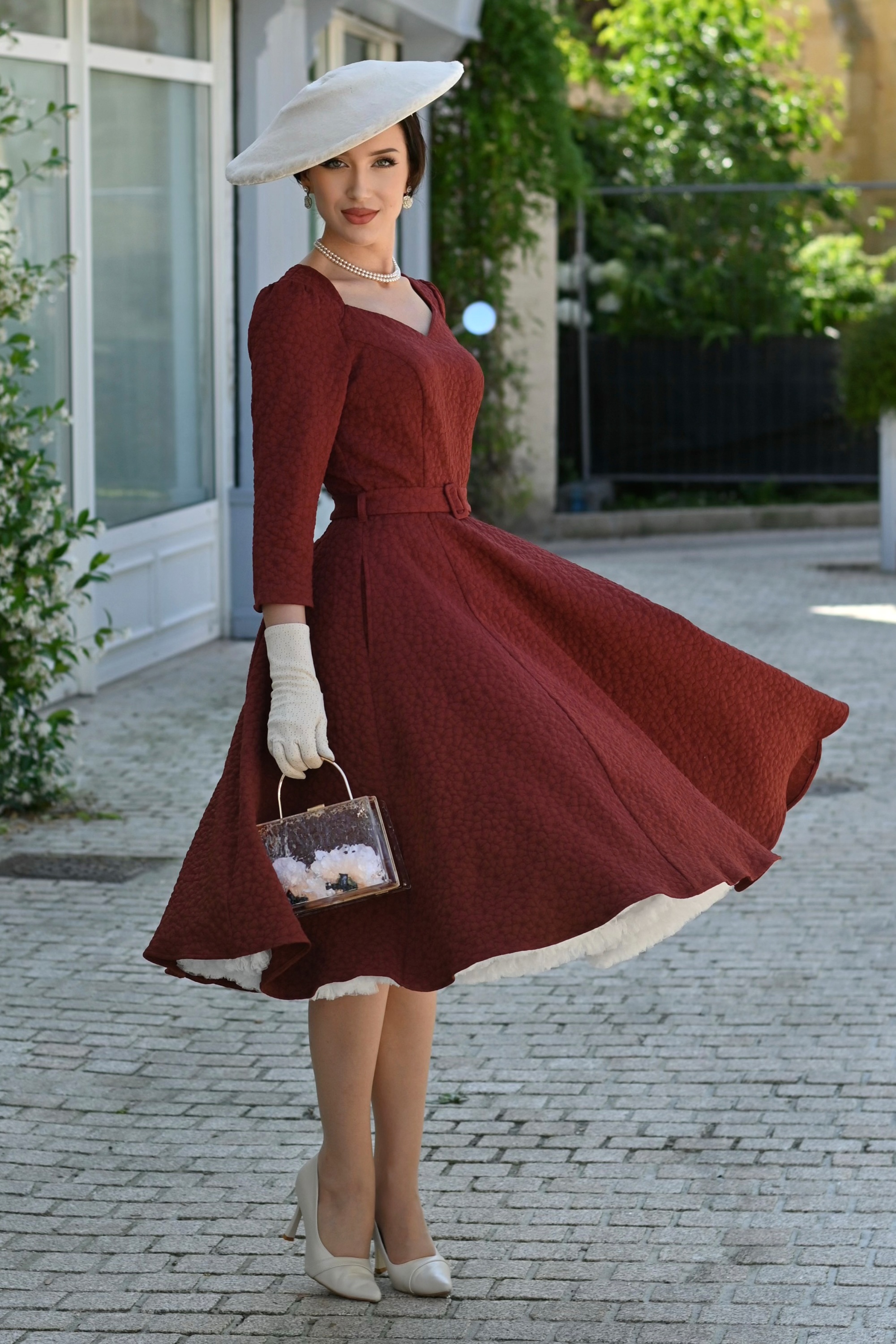 Hearts & Roses - Rustic Romance swing jurk in donker terracotta 