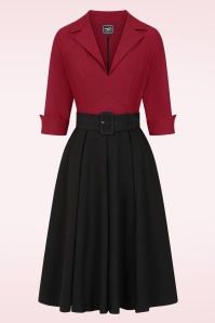 Glamour Bunny Business Babe - Dianne swing jurk in rood en zwart 2