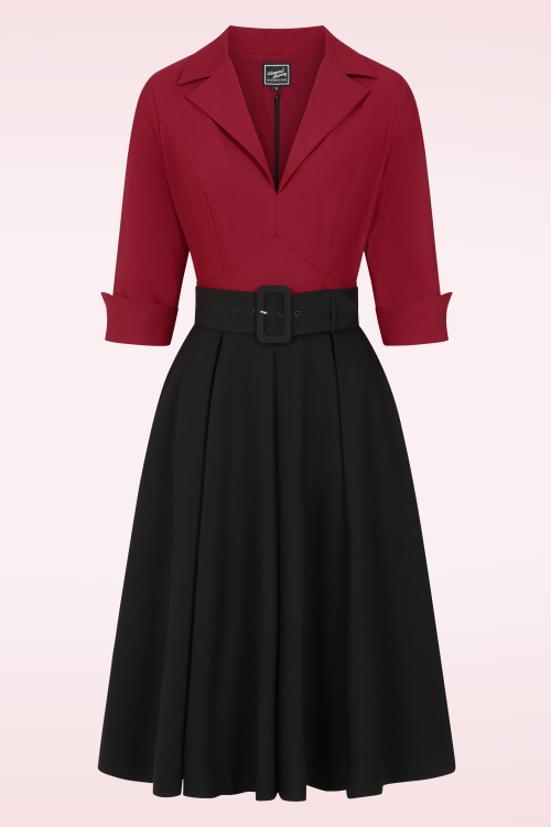 Glamour Bunny Business Babe - Dianne swing jurk in rood en zwart 2