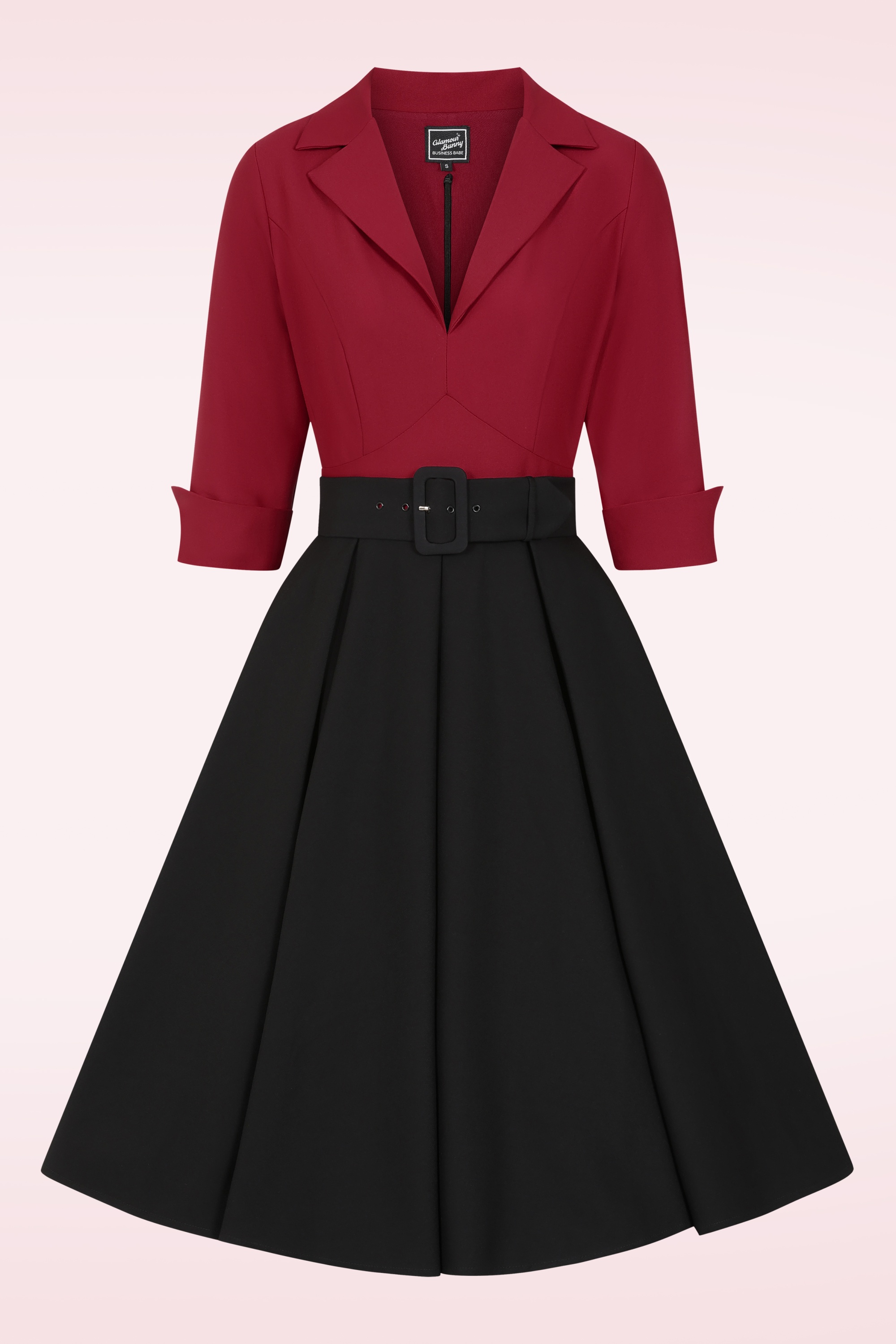 Glamour Bunny Business Babe - Dianne swing jurk in rood en zwart 4