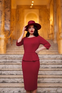 Glamour Bunny Business Babe - Donna Shift Travel jurk in bordeauxrood 5