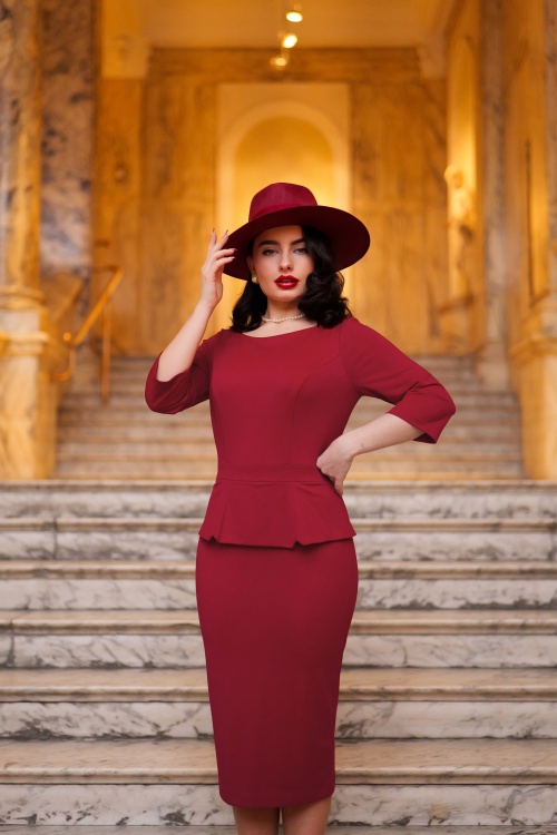 Glamour Bunny Business Babe - Donna Shift Travel jurk in bordeauxrood 5