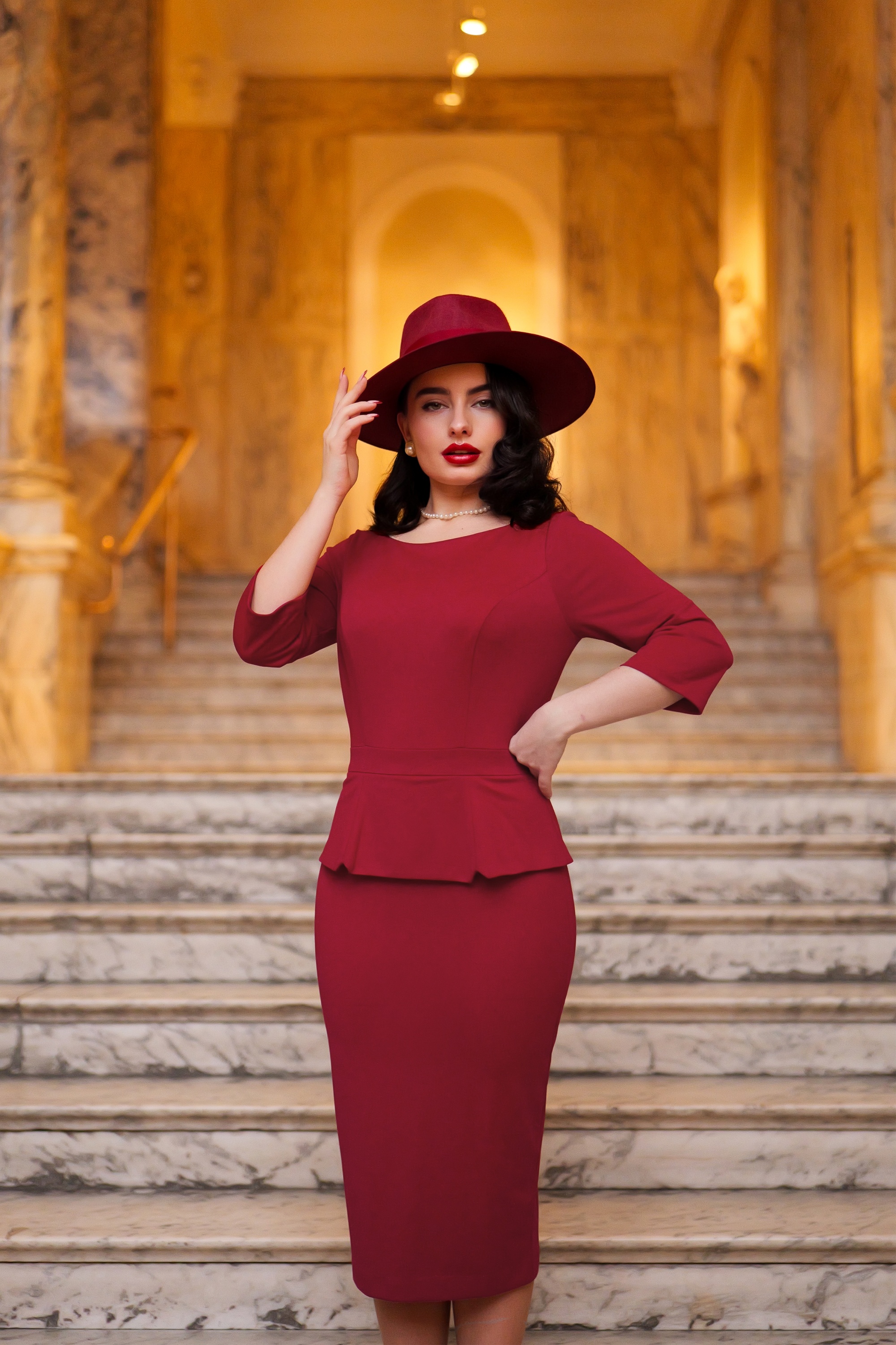 Glamour Bunny Business Babe - Donna Shift Travel jurk in bordeauxrood 5