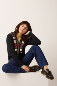 Banned Retro - Cat Scallop Collar cardigan in zwart