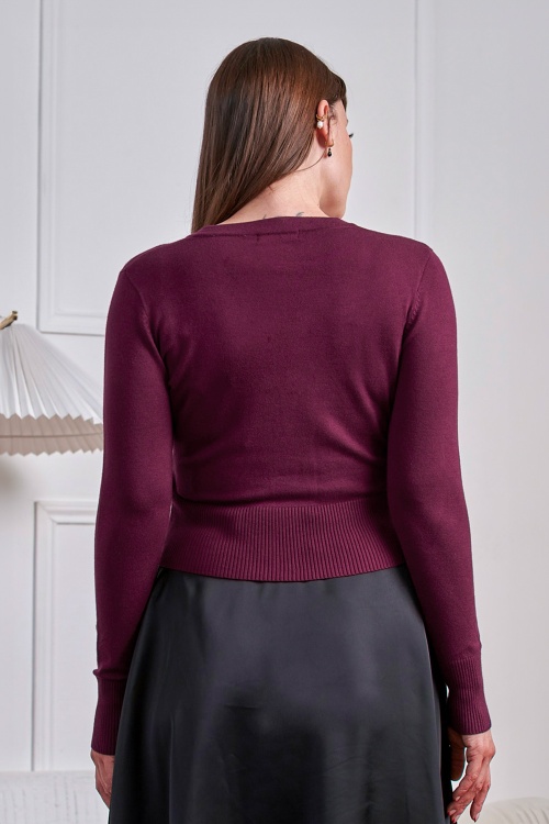 Banned Retro - Nara Roses and Daisies cardigan in bordeaux 2