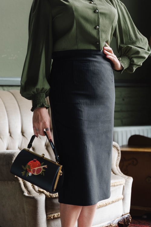 Vintage Chic for Topvintage - Topvintage exclusive ~ Loreen bengaline krijtstreep pencil rok in zwart en wit