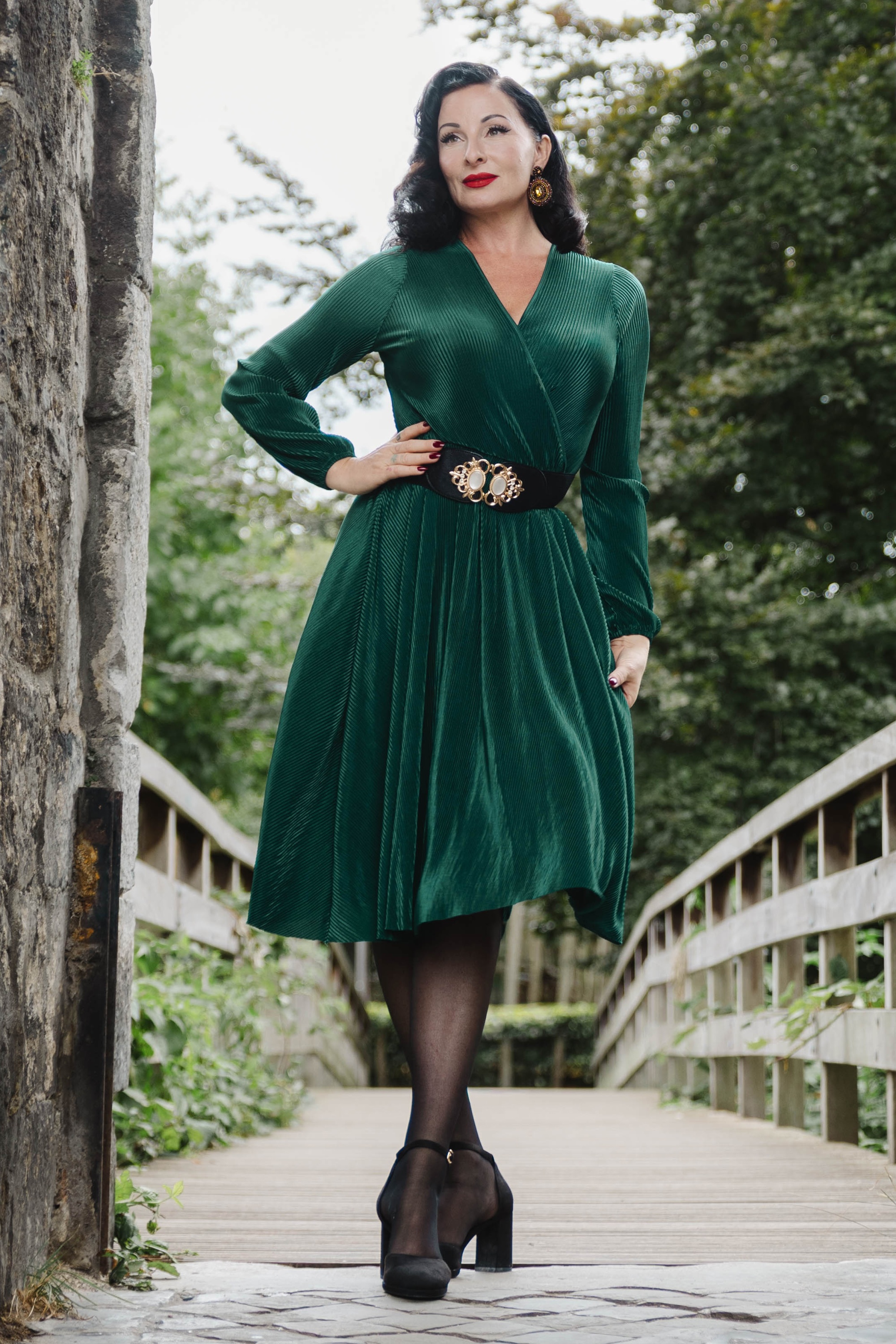 Vixen - Page plisséjurk in groen