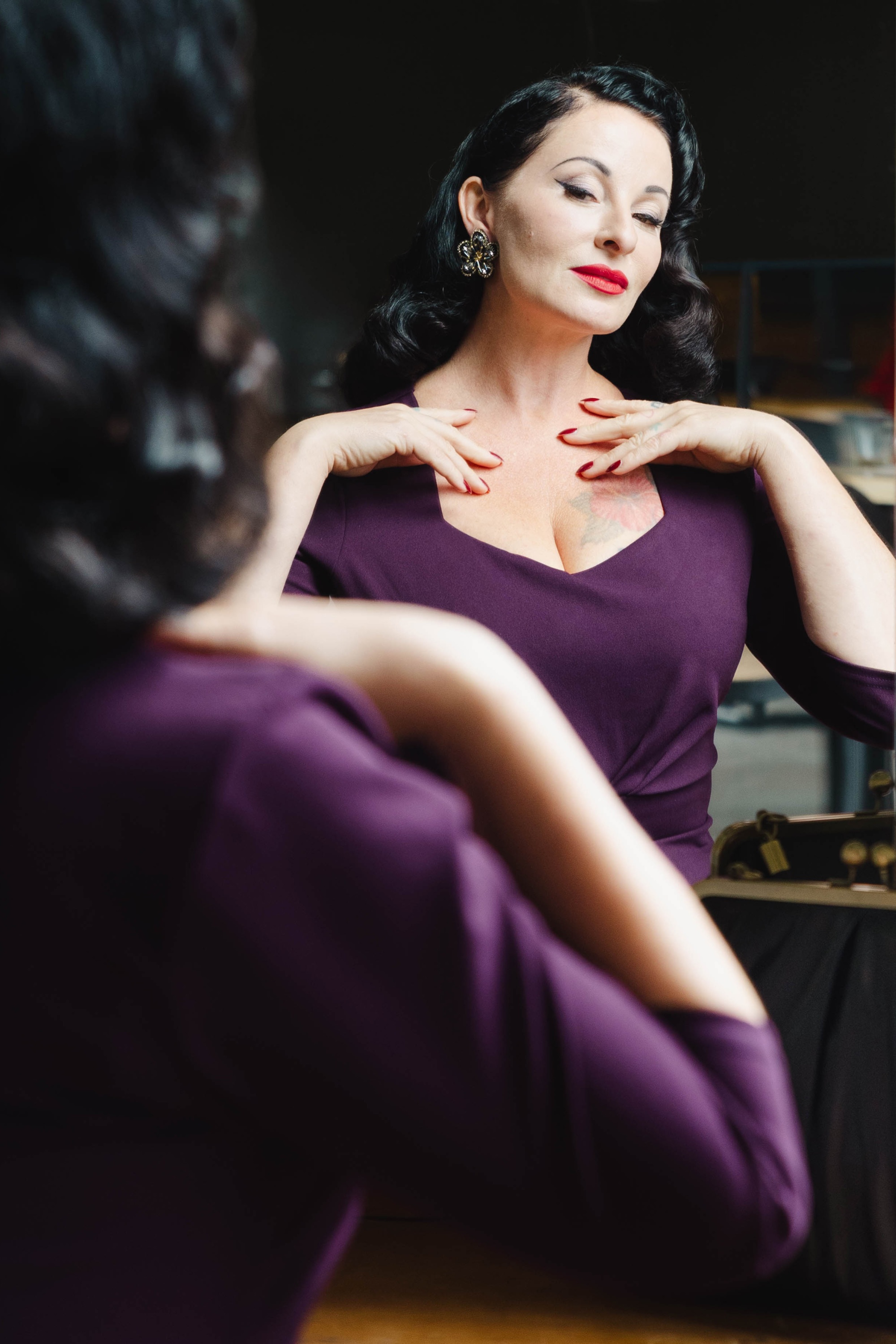 Vintage Chic for Topvintage - Topvintage exclusive ~ Ruby swing jurk in aubergine 