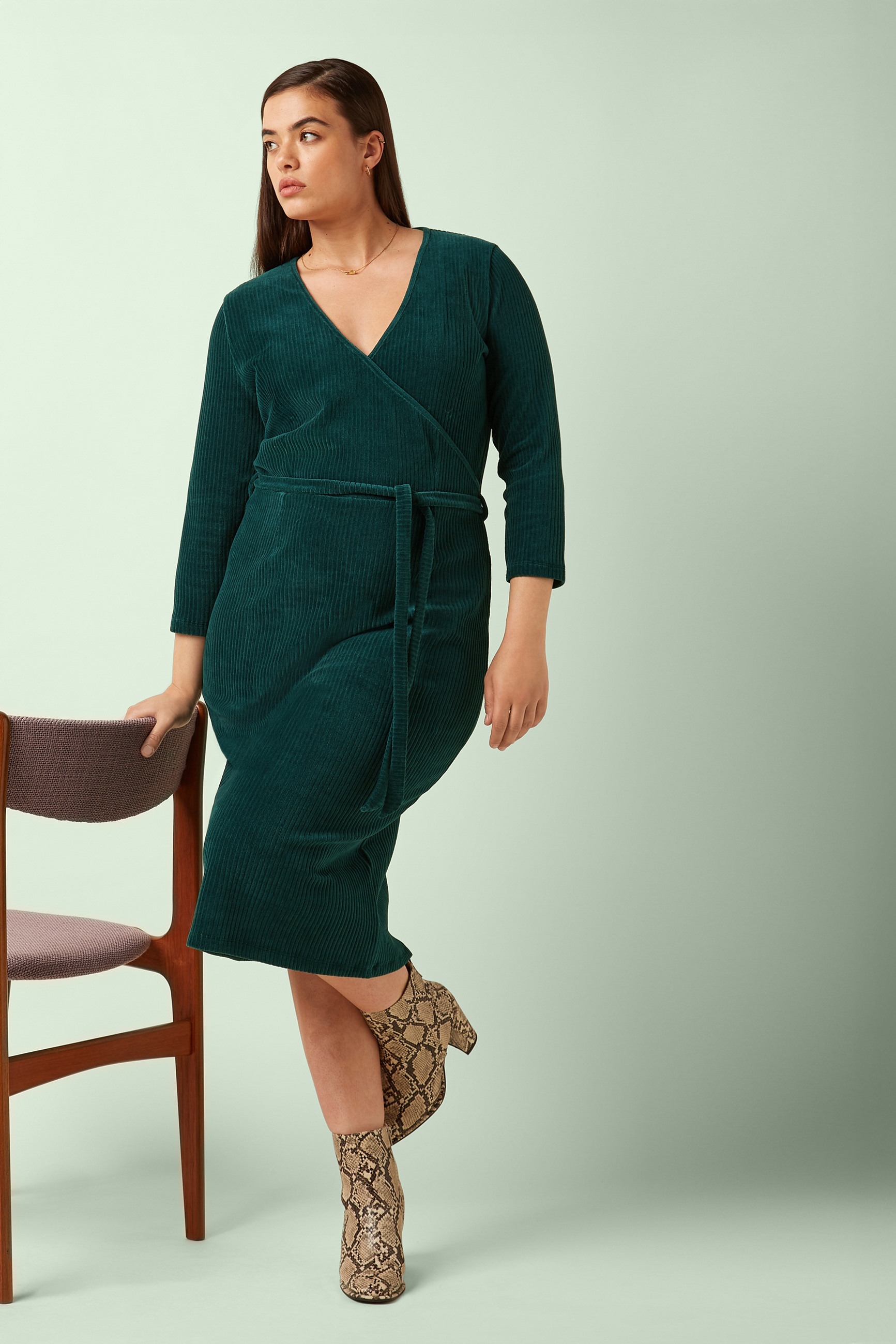 King Louie - Anja Rina rib jurk in libel groen