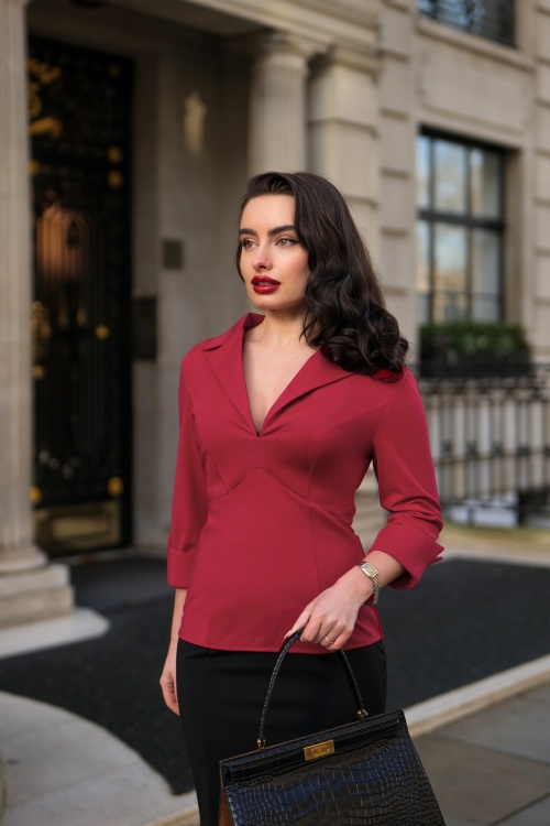 Glamour Bunny Business Babe - Dianne Travel blouse in wijnrood 5