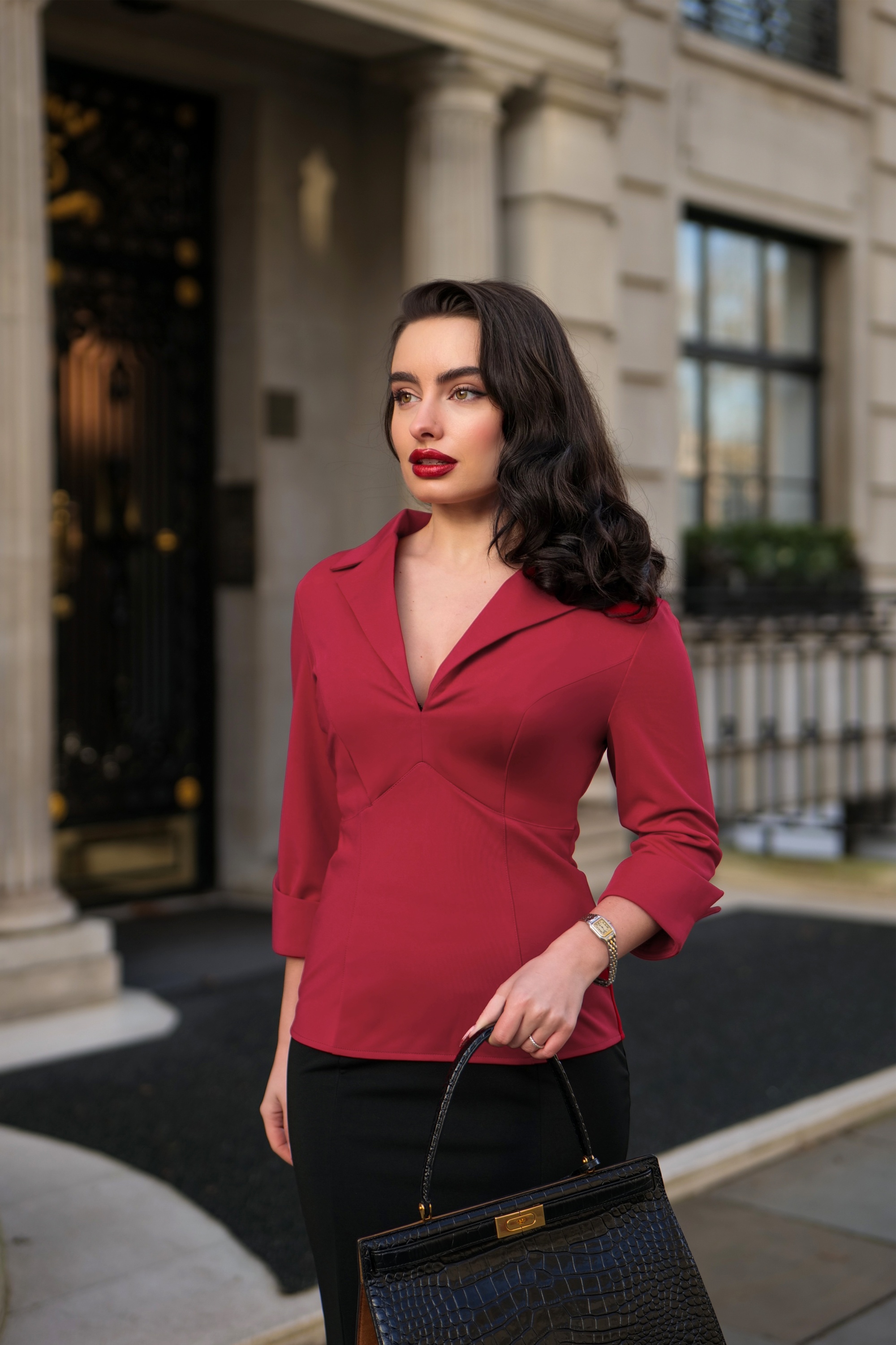 Glamour Bunny Business Babe - Dianne Travel blouse in wijnrood 5