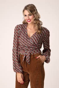 Topvintage Boutique Collection - Topvintage exclusive ~ Jennifer Printed wikkeltop in faded zwart