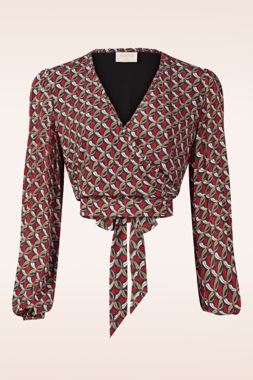 Topvintage Boutique Collection - Topvintage exclusive ~ Jennifer Printed wikkeltop in faded zwart 2