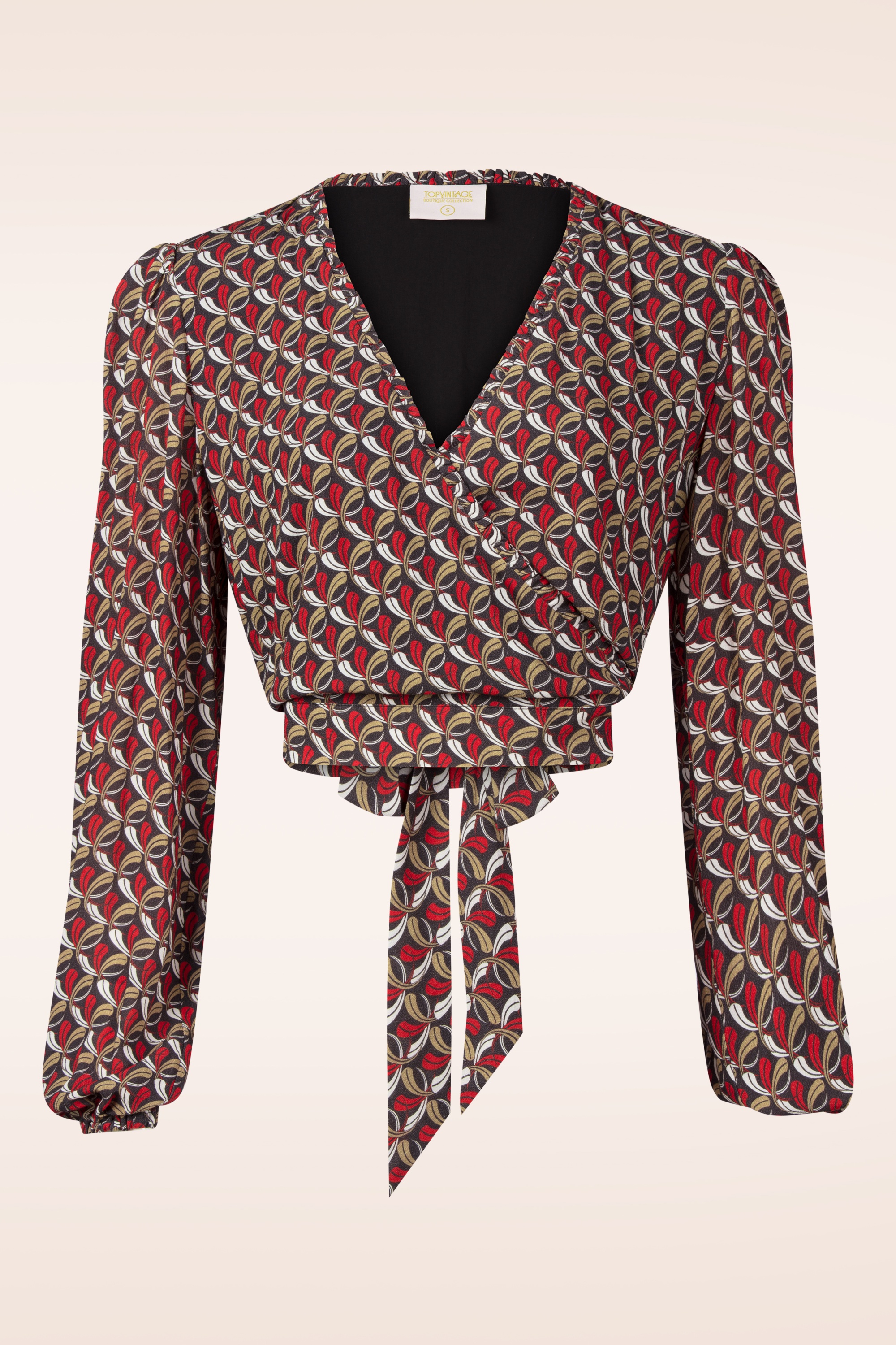 Topvintage Boutique Collection - Topvintage exclusive ~ Jennifer Printed wikkeltop in faded zwart 2