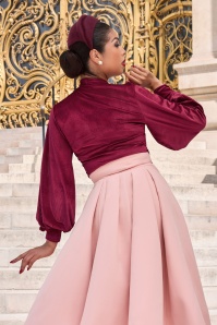 Miss Candyfloss - Leila Favora fluwelen rib top in framboos rood 2