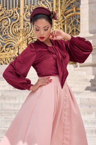 Miss Candyfloss - Leila Favora fluwelen rib top in framboos rood