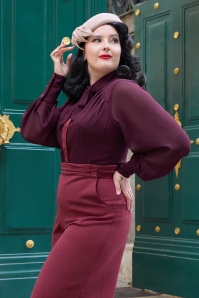 Miss Candyfloss - Sarah Bo Sheer Tie-Neck blouse in wijnrood 2