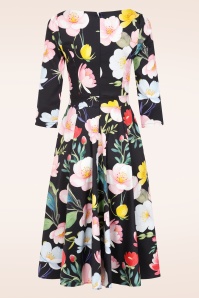Hearts & Roses - Topvintage exclusive ~ Twilight Garden swing jurk in zwart en multi  4