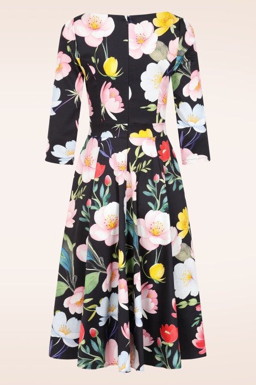 Hearts & Roses - Topvintage exclusive ~ Twilight Garden swing jurk in zwart en multi  4