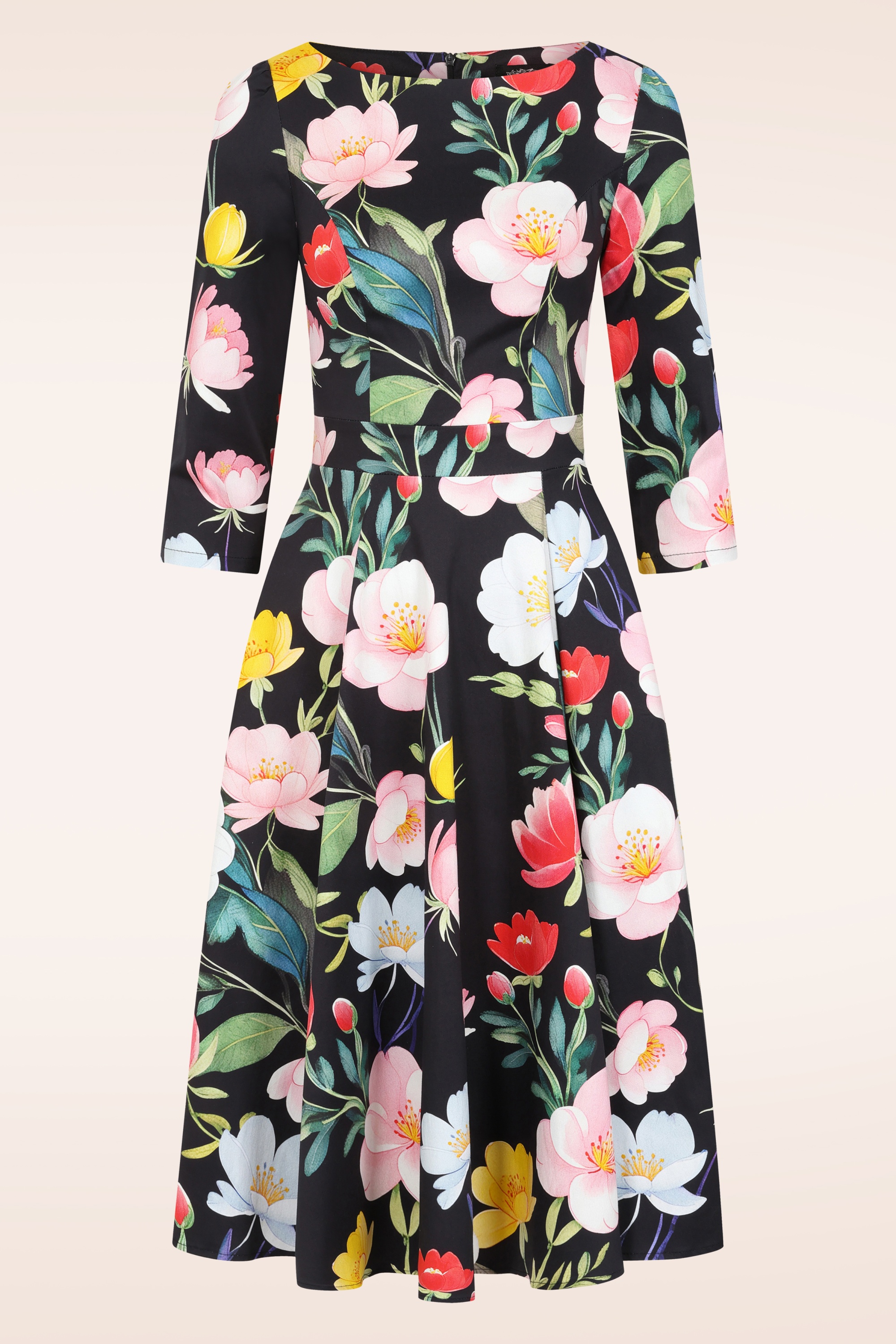 Hearts & Roses - Topvintage exclusive ~ Twilight Garden swing jurk in zwart en multi 