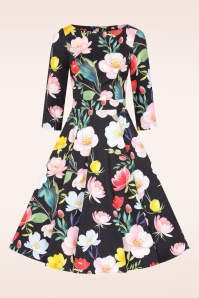 Hearts & Roses - Topvintage exclusive ~ Twilight Garden swing jurk in zwart en multi  3