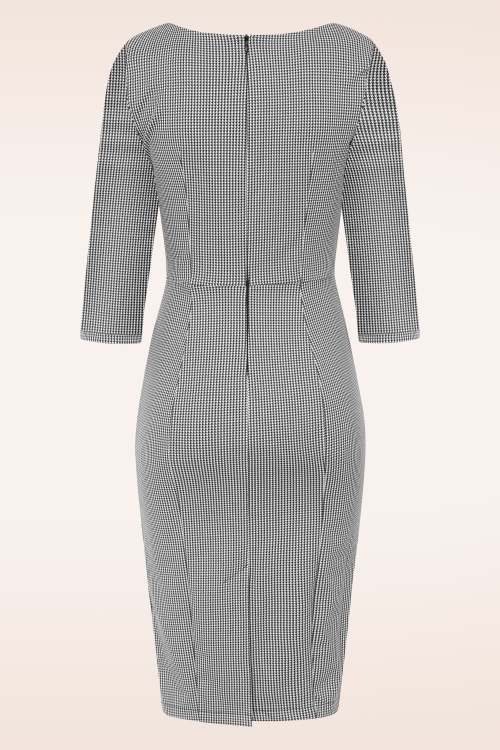 Hearts & Roses - Topvintage Exclusive - Gillian Houndstooth pencil jurk in zwart en wit 3