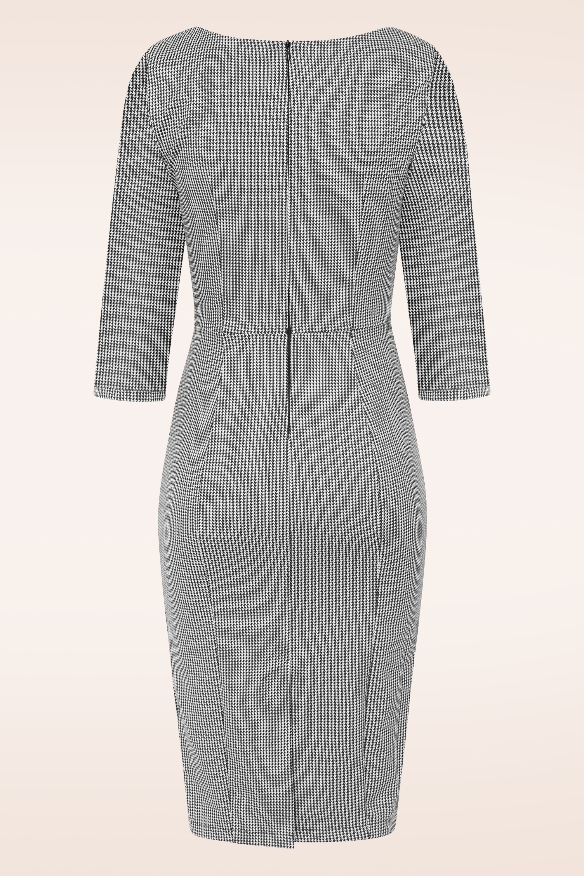 Hearts & Roses - Topvintage Exclusive - Gillian Houndstooth pencil jurk in zwart en wit 3