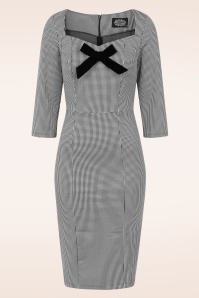 Hearts & Roses - Topvintage Exclusive - Gillian Houndstooth pencil jurk in zwart en wit