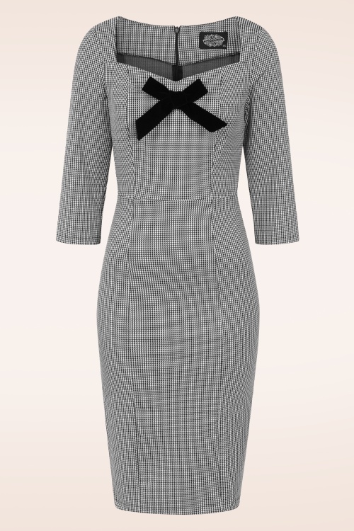 Hearts & Roses - Topvintage Exclusive - Gillian Houndstooth pencil jurk in zwart en wit