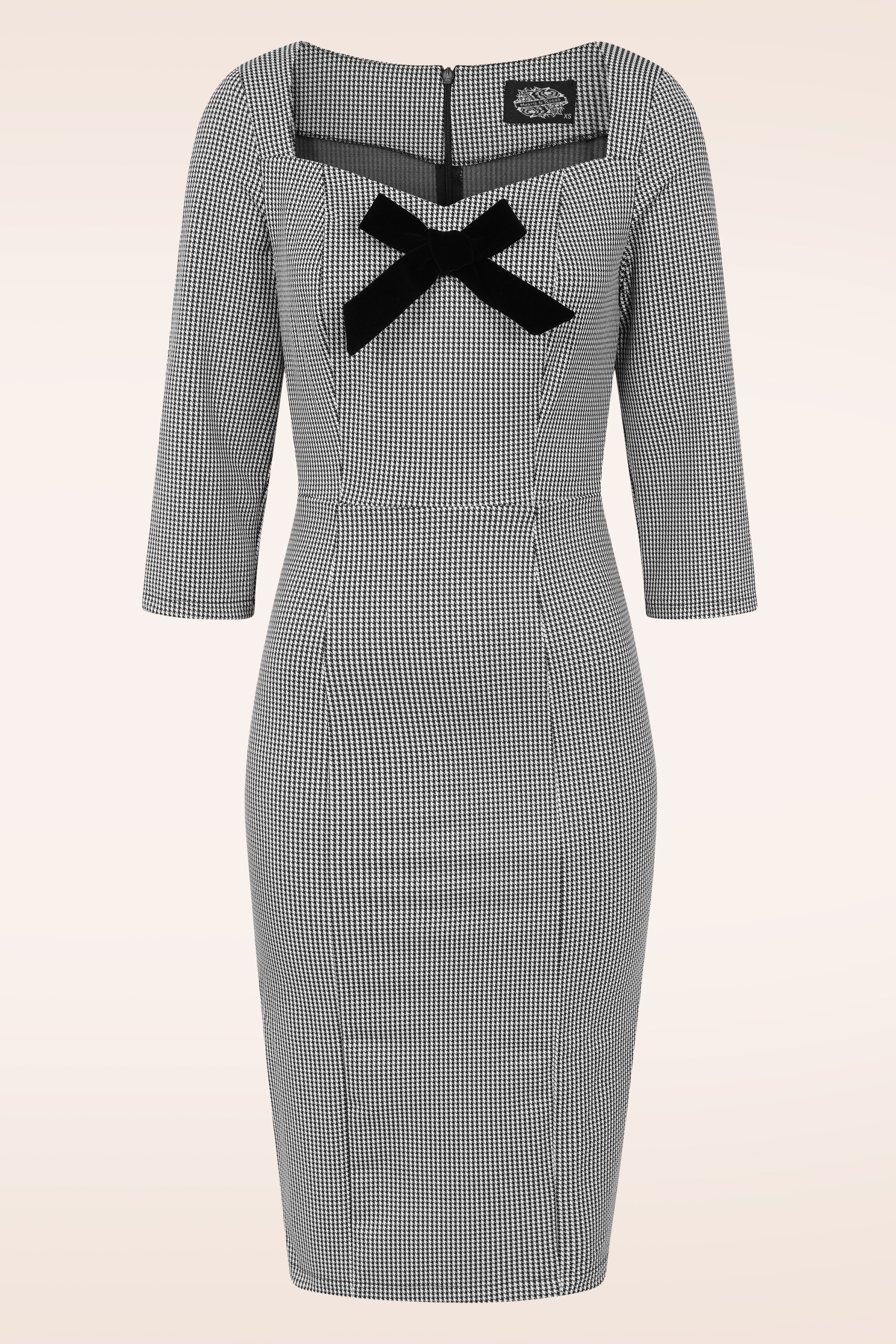 Hearts & Roses - Topvintage Exclusive - Gillian Houndstooth pencil jurk in zwart en wit