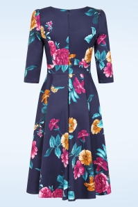 Hearts & Roses - Topvintage Exclusive ~ Petal Promise swing jurk in marineblauw en multi 4