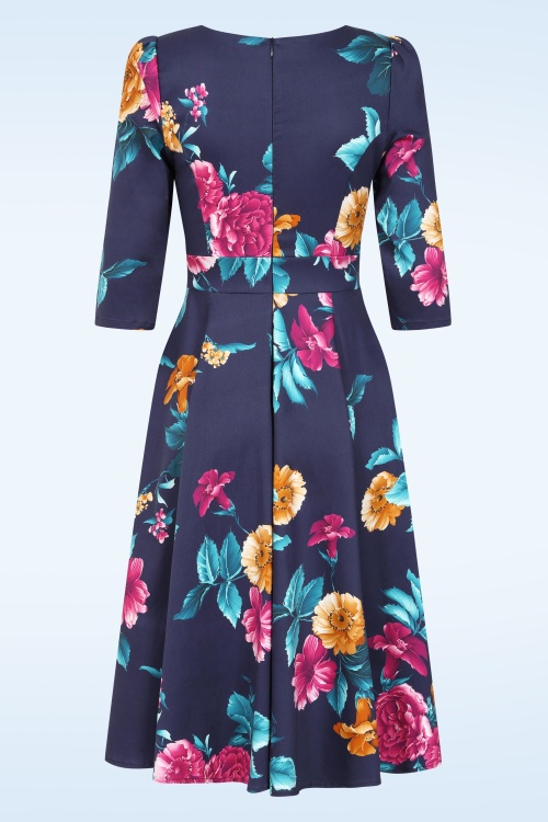 Hearts & Roses - Topvintage Exclusive ~ Petal Promise swing jurk in marineblauw en multi 4