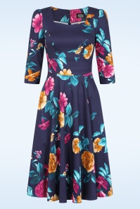Hearts & Roses - Topvintage Exclusive ~ Petal Promise swing jurk in marineblauw en multi